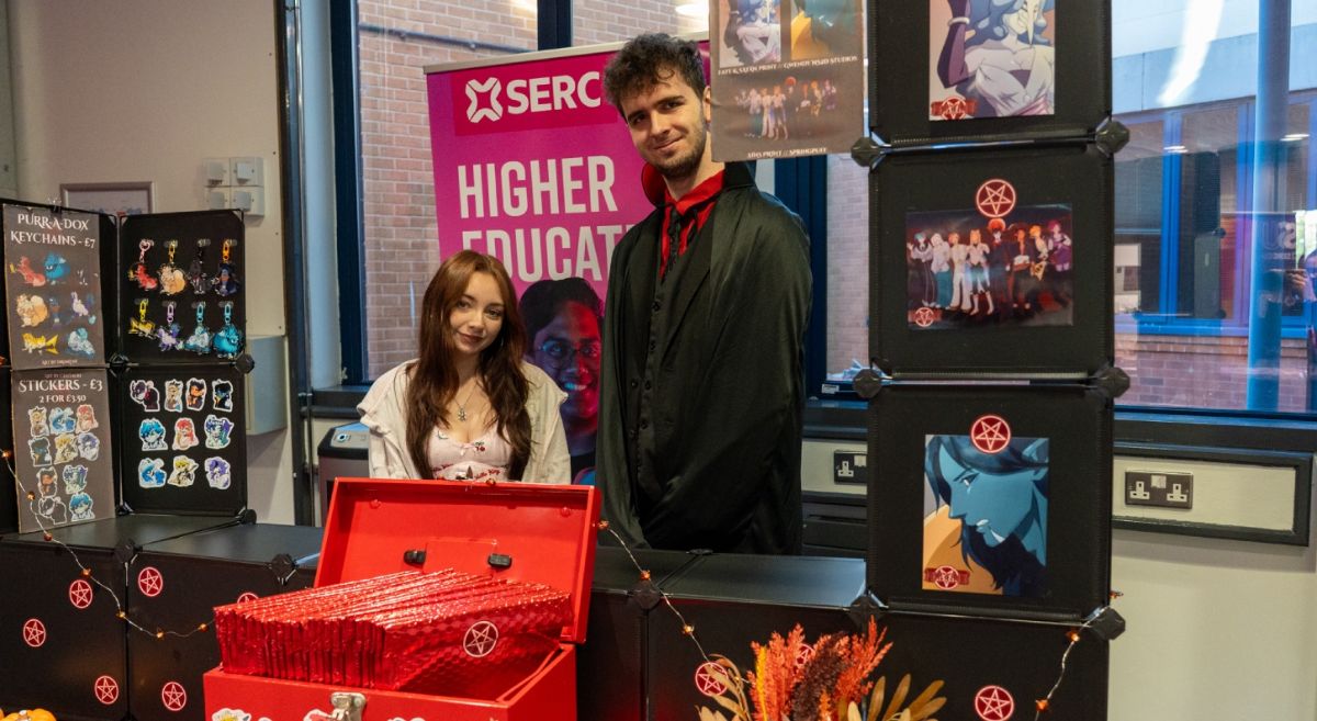 Image showing two students at the 2025 Halloween market 
